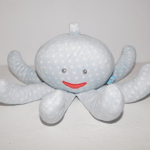 Aspen Baby Mr Sock t Pus Blue White Polka Dot Rattle Octopus Baby Toy - Picture 1 of 7
